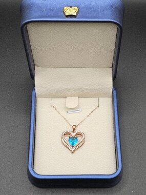 NWT Blue Topaz Moissanite Heart Necklace S925 20"
